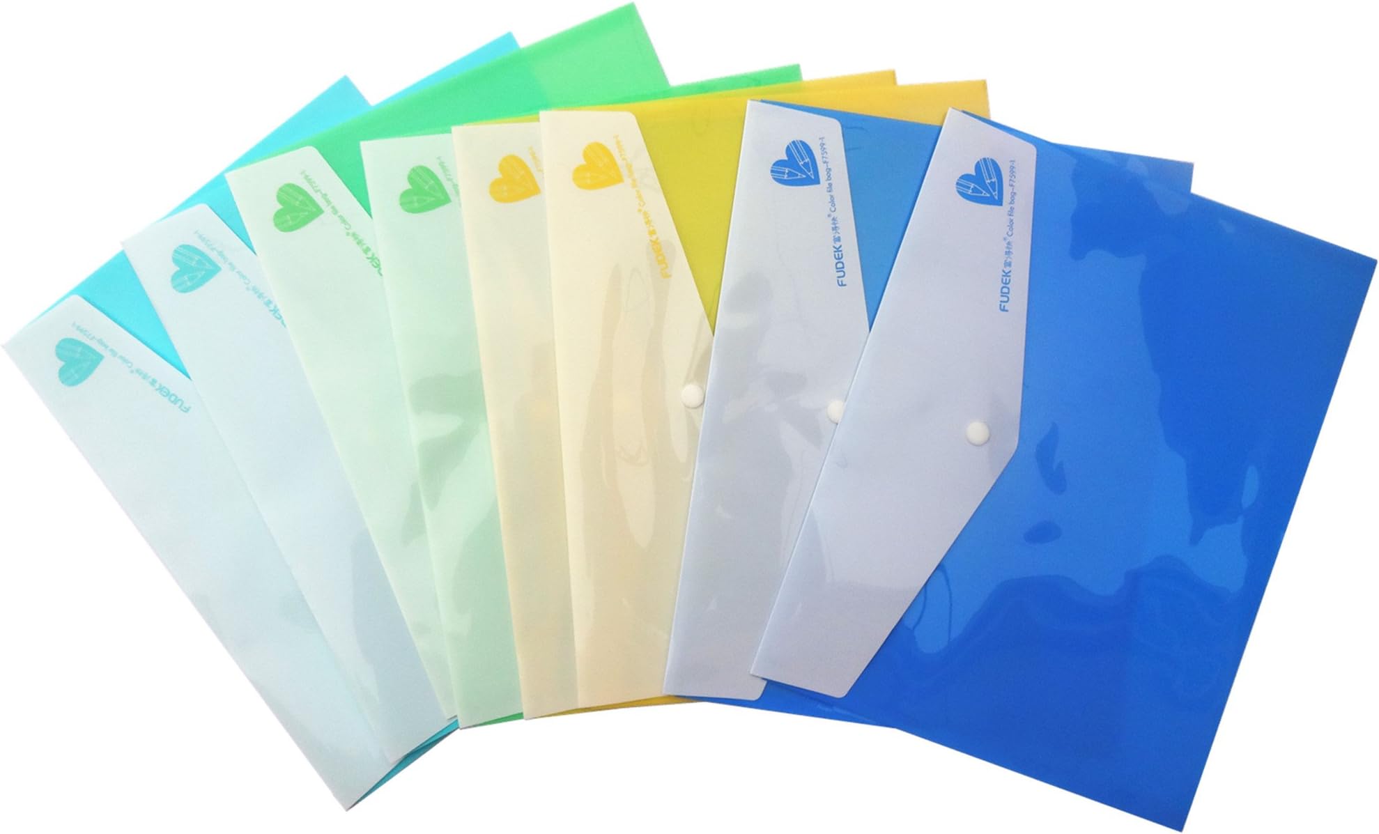 Fudek Clear document folder with snap button,Premium Quality Poly Envelope, A4 Size, Set of 8 In 4 Assorted Colors,Blue, Green, Yellow, Sky Blue