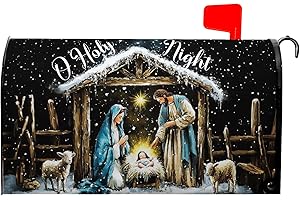 FARG Merry Christma Winter Mailbox Cover Winter Xmas Birth of Jesus Nativity Scene Magnetic Mailbox Covers 21" X 18" Christm Mail Box Covers Magnetic Standard Size for Yard Home Decor