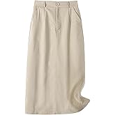 Allegra K Cotton Linen Skirts for Women Casual Spring Summer Elastic High Waisted Skirt Beach Vacation Clothes with Pockets