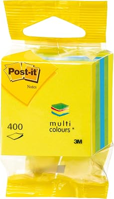 Mini Note Cube, Amarelo, Azul e Verde, 51 mm x 51 mm, 400 folhas/bloco, 1 bloco/pack