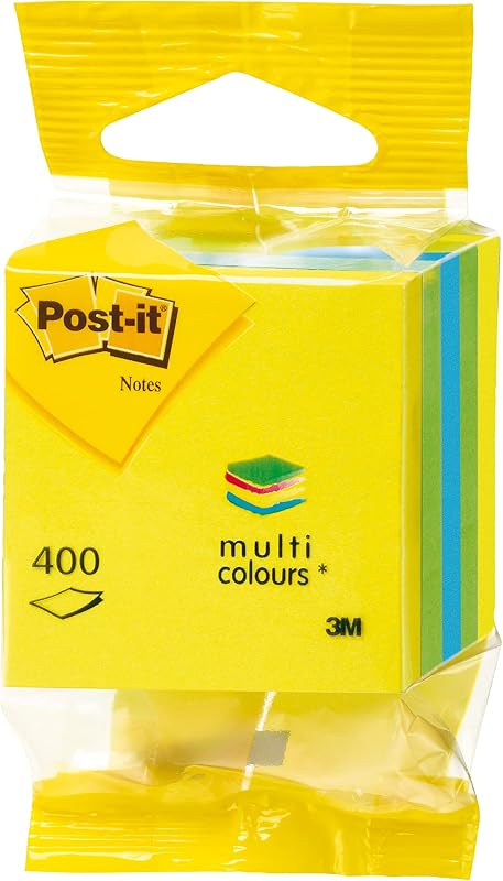 Cubo De Notas Mini, Amarillo, Azul y Verde, 51 mm x 51 mm, 400 Hojas/Bloc, 1 Bloc/Paquete