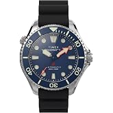 Timex Men's Deepwater Meridian 200 HEV Automatic 44mm Watch - Black Strap Blue Dial Silver-Tone Case