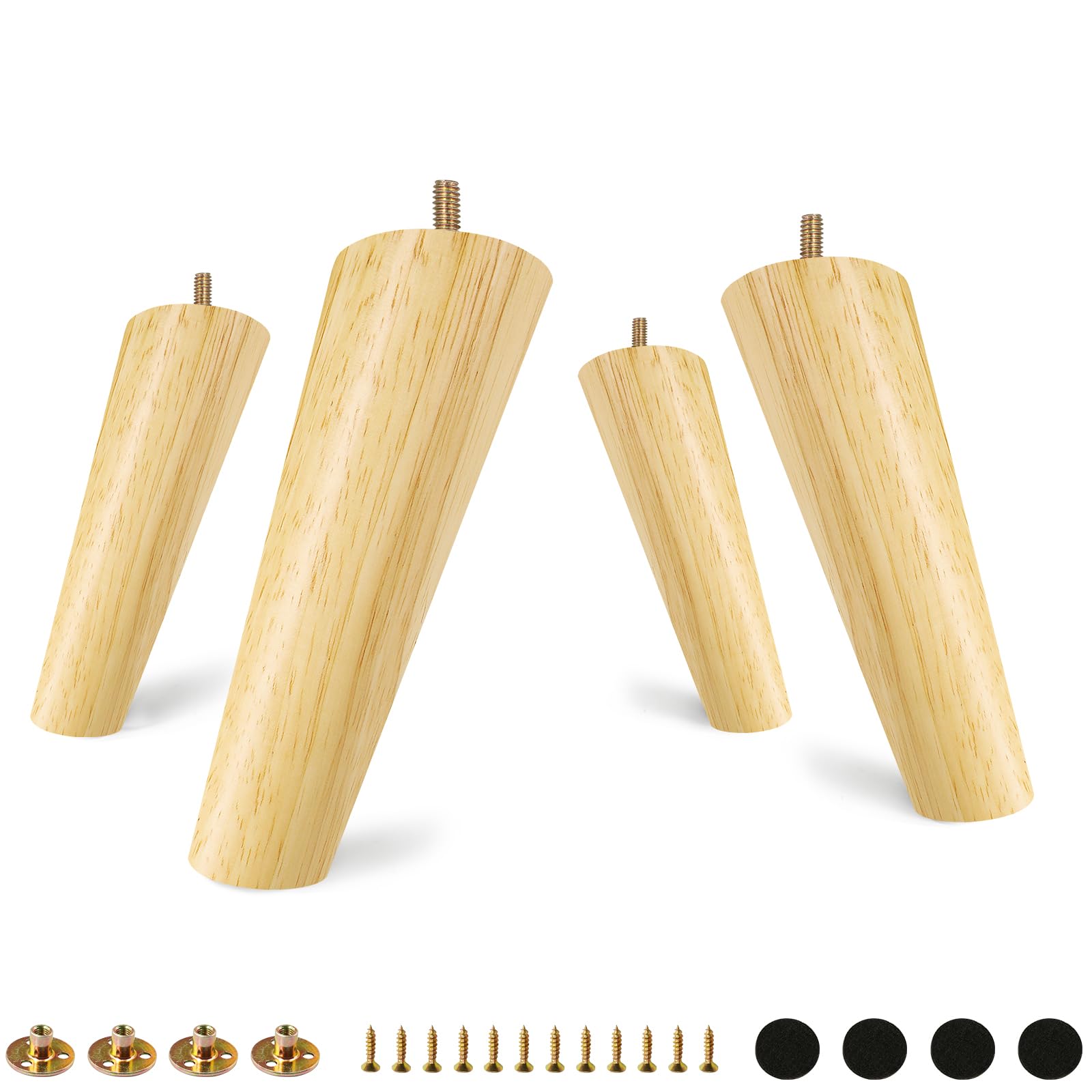 Photo 1 of FoDau770 Rubber Wood Furniture Legs 6 Inches, Slant Tapered Wood Feet Mid Century Sofa Legs Set of 4, 5/16" UNC Furniture Feet Replacement Parts for Cabinet Couch Dresser Chair Ottoman Table
