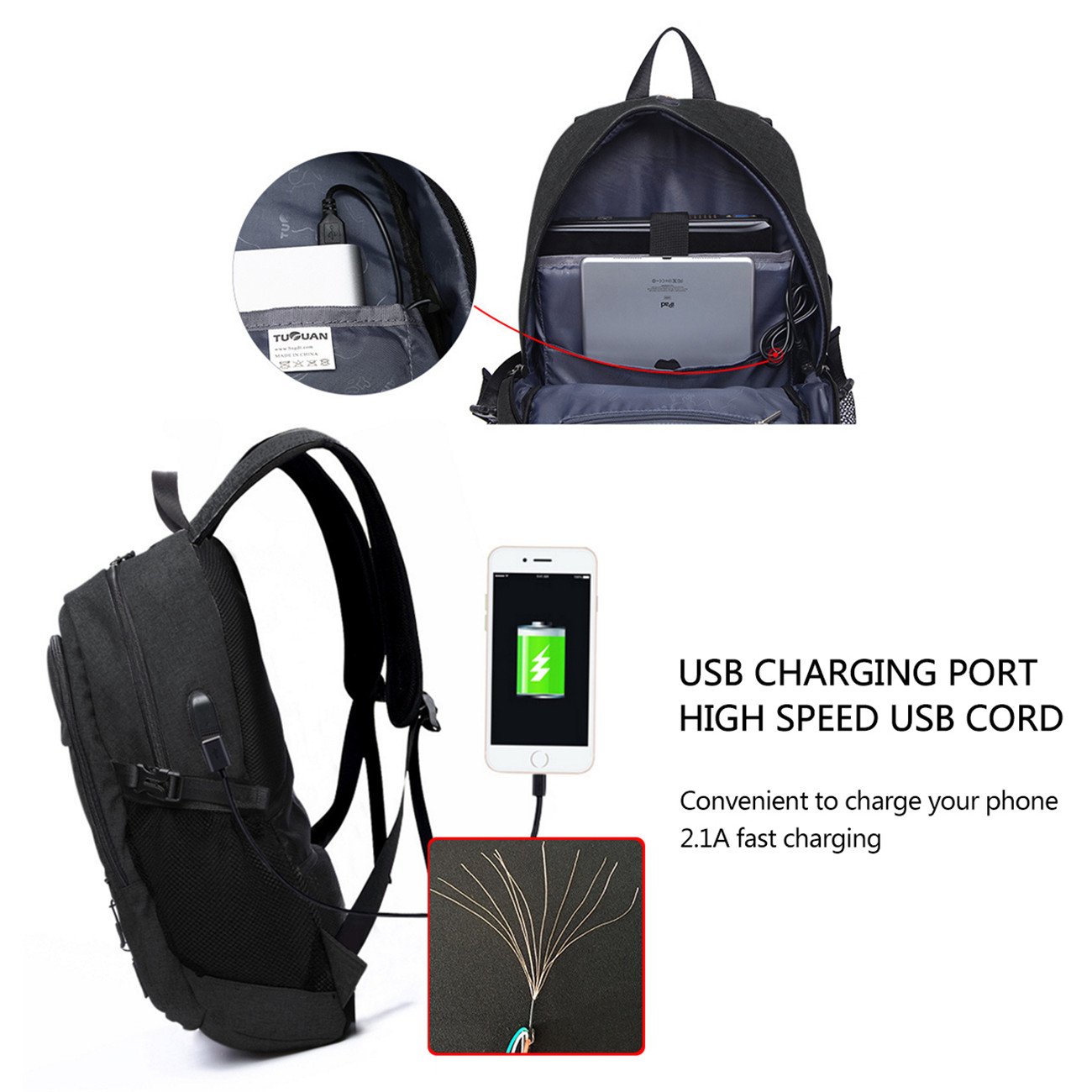 Rucksack Männer Chrislley Wasserdicht Faltbarer Rucksack Mit Basketball Net Und USB Ladeanschluss 15 6 Zoll Leinwand Sport Casual Schule Rucksack Schwarz