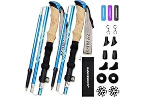 Walking Trekking Poles 2 Pack - 5 Section Lightweight Aluminium Alloy with Anti Shock & Quick Flip Lock - Cork EVA Handle, Ad