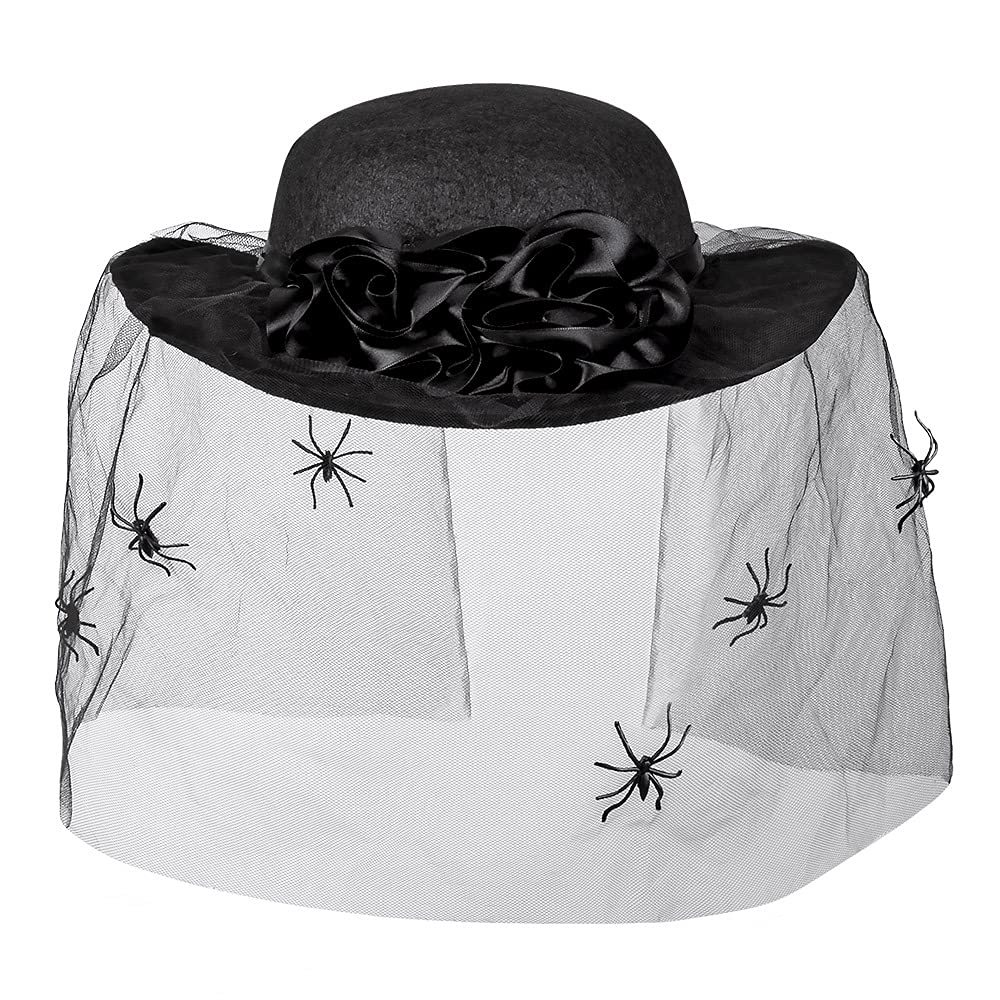 Veiled hat with a net of spiders