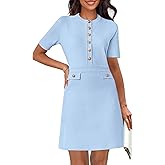 MEROKEETY Women's Summer Bodycon Sweater Dress Business Casual Outfis Short Sleeve Knit Button Formal Elegant Work Dress