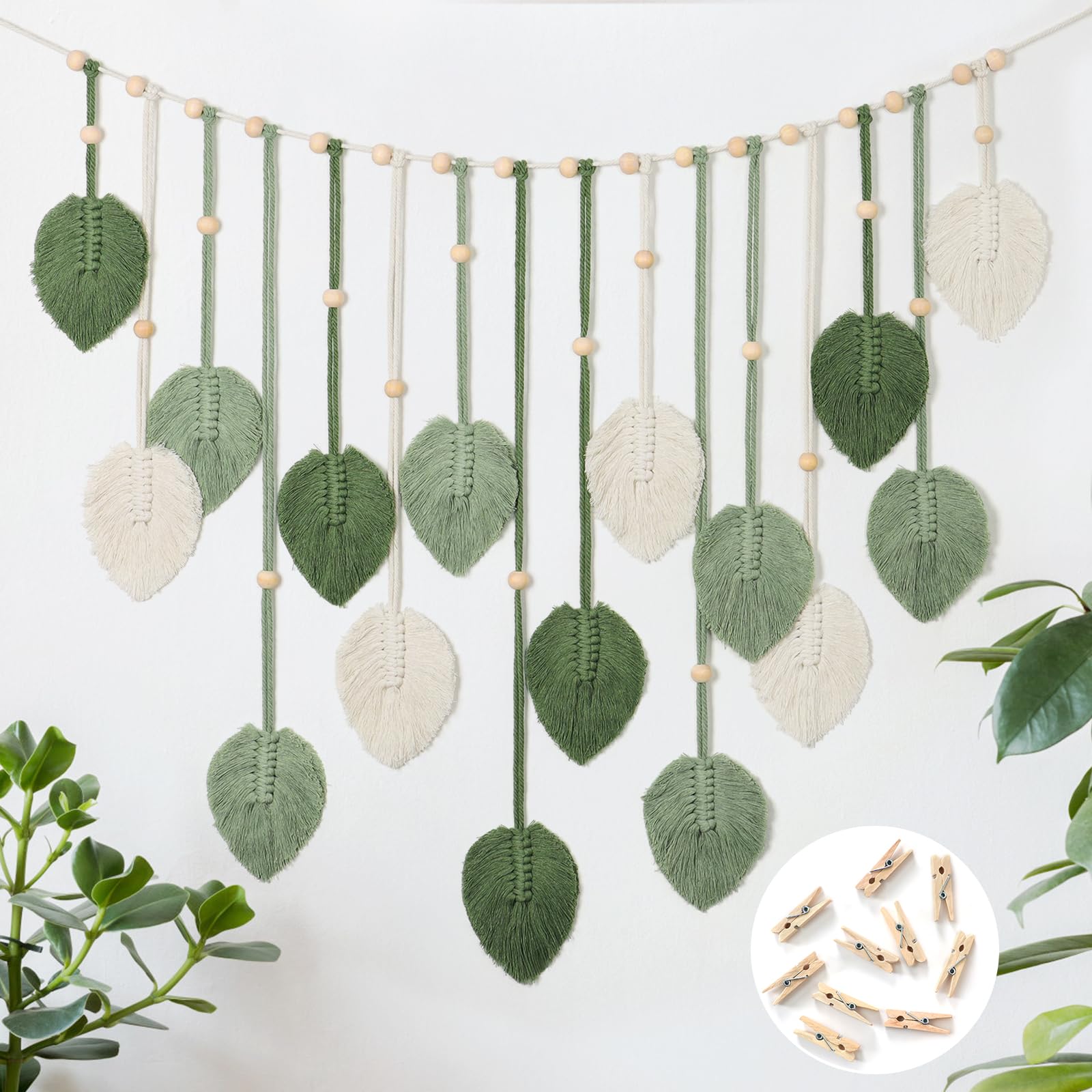 Betylifoy Macrame Wall Hanging Large Macrame Leaves Tapestry Wall Hanging Decoration Boho Wall Hanging Decor for Nursery Bedroom Living Room Home Decor, 28 X 51 Inch (Green)