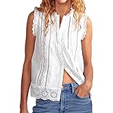 Women Tie Front Lace Tank Top Y2K Boho Floral Sleeveless Eyelet Embroidery Peplum Crop Tops Vintage Summer Cami Shirt