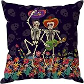 ZAEW Sugar Skull Day of The Dead Throw Pillow Covers Home Decor 18x18In | Dia De Los Muertos Mexican Style Dance Set of 1 Invisible Zipper Pillow Cases for Home Sofa Couch Outdoor Holiday Decorations