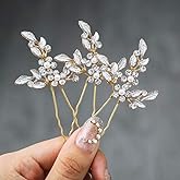 Heread Leaf Bride Wedding Hair Pins Crystal Bridal Head Dress Pearl Hair Accessories for Women and Girls (Pack of 3) (C Gold)