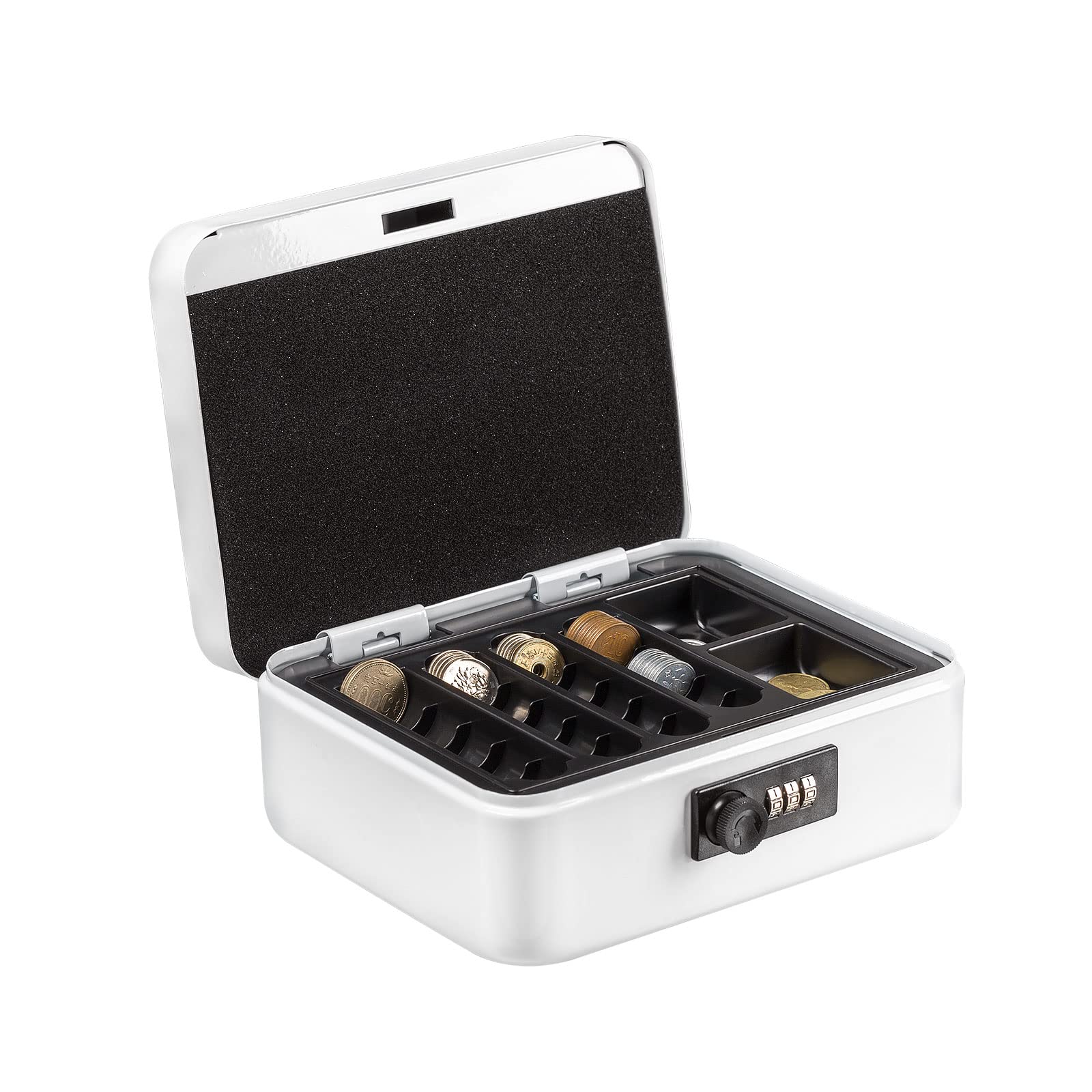 八番屋 手提げ金庫 キャッシュメイト ダイヤル付 A6サイズ 会計 オフィス ミニ金庫 貯金箱 スチール製 家庭用 約W20×D15.8×H8.5cm M200JP ホワイト商品画像