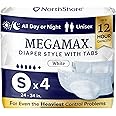 NorthShore MegaMax Adult Overnight Diapers, 12-Hour Tab-Style, Small, 4 Count Trial, White, 24-34 inches, Unisex Incontinence Underwear