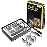 Kollea Stainless Steel Reusable Ice Cubes Chilling Stones with Tongs for Whiskey Wine (Pack of 6)