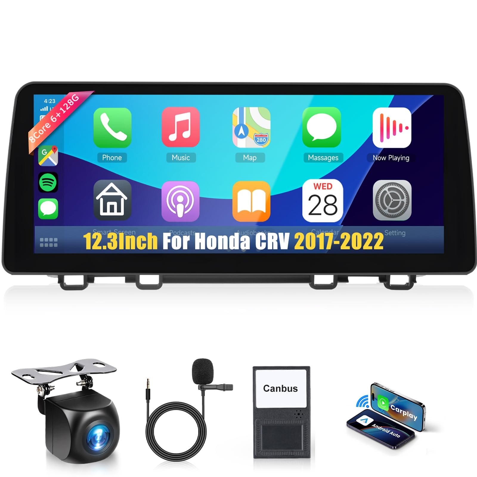 Photo 1 of 12.3" Car Stereo for Honda CRV 2017-2022?8Core 6+128G? Wireless Carplay Android Auto,1920x720P IPS Touch Screen Radio,Android13/GPS/WiFi/32EQ DSP/59UI/Bluetooth5.0/DAB/FM/SWC/Backup Camera&Mic