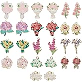 WADORN 28Pcs 14 Styles Enamel Flower Charms, Flower Charms for Jewelry Making Bulk Spring Summer Rose Sunflower Charm Bouquet Pendants for DIY Necklace Bracelet Earrings Supplies Gifts for Mom Women