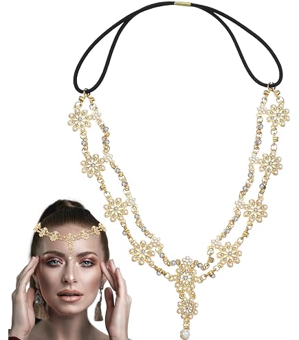 Amazon.com : Missgrace Women Bridal Rhinestone Gold Forehead  display picture 3