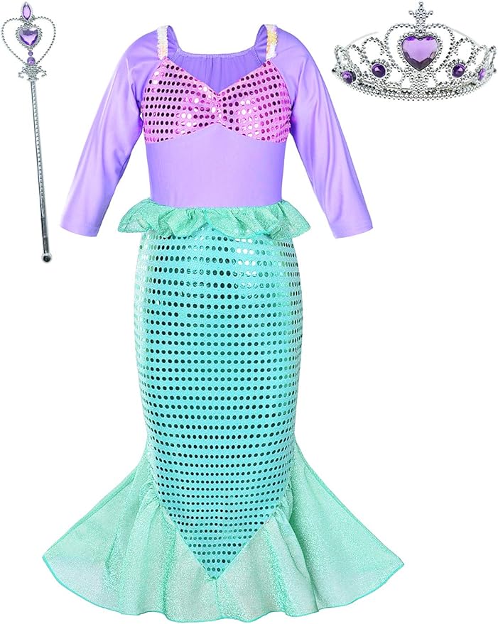 Girls Little Mermaid Costume Princess Ariel Dress Up for Birthday Party