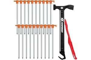 20 Pcs Tent Stakes with Camping Hammers,Avoforest 7.1 Inch Non-Rust Metal Tent Pegs + Portable Tent Stakes Hammers Ground Stakes and Tent Accessories Camping with Storage Bag,Garden,Hiking