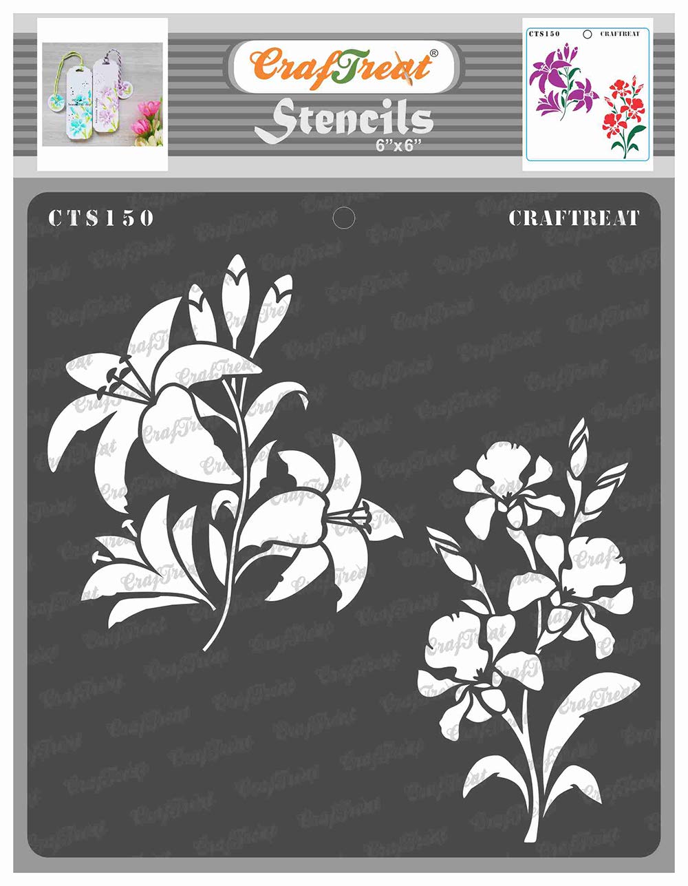 CrafTreat Lily Flower Stencils for Painting on Wood, Canvas, Paper, Fabric, Floor, Wall and Tile - Lily and Iris - 6x6 Inches - Reusable DIY Art and Craft Stencils iris for Painting Flowers