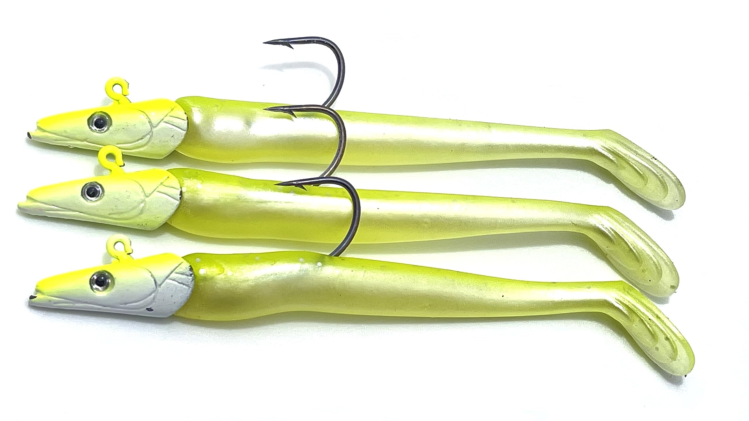 EVERBAY Soft Fishing Lures with Jig Head, Sand Eel Lure, Soft Swimbaits with Paddle Tail, Sinking Baits, Saltwater/Freshwater Fishing, Fishing Jigs, Cod, Pollock, Sea Bass, 13cm/21g, 3pcs,Pearl/Yellow