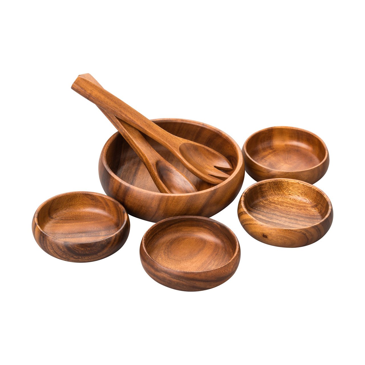 Socorro 7pc Salad Set, Acacia Wood, Salad Bowl 4 Bowls Servers Amazon
