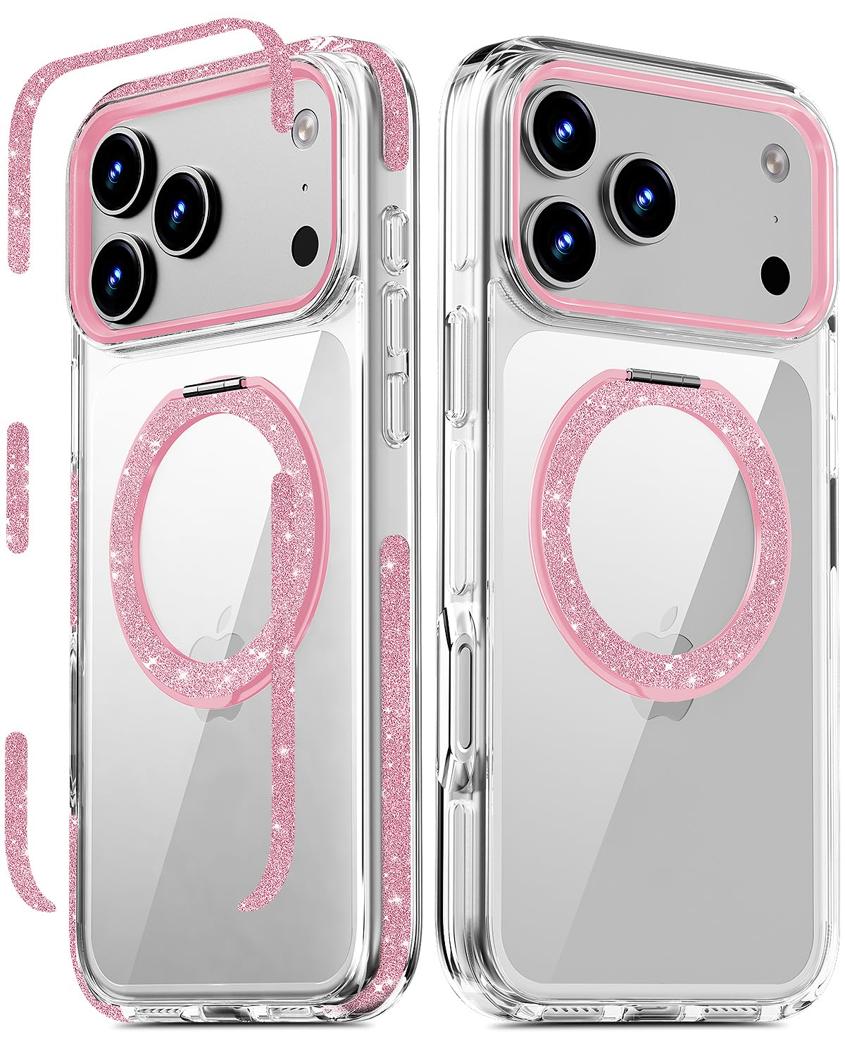 COOLQO Magnetic for iPhone 17 Pro Max Case 360° Spin Stand, Fit for MagSafe, Military Grade Drop Protection, Anti-Yellowing, Glitter Shiny Sparkle Shockproof Case for iPhone 17 Pro Max 6.9" Rose Gold Image
