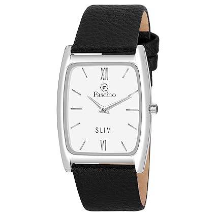 Fascino Men's Trending & Stylist Square White Dial Slim Watch with Black Leather Belt | FCW 2250-SL