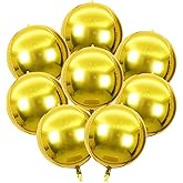 8 Pcs Gold Round Foil Balloons 22 Inch 4D Gold Mylar Orbz Round Balloons for Birthday Graduate Wedding Anniversary Retirement Party Decorations