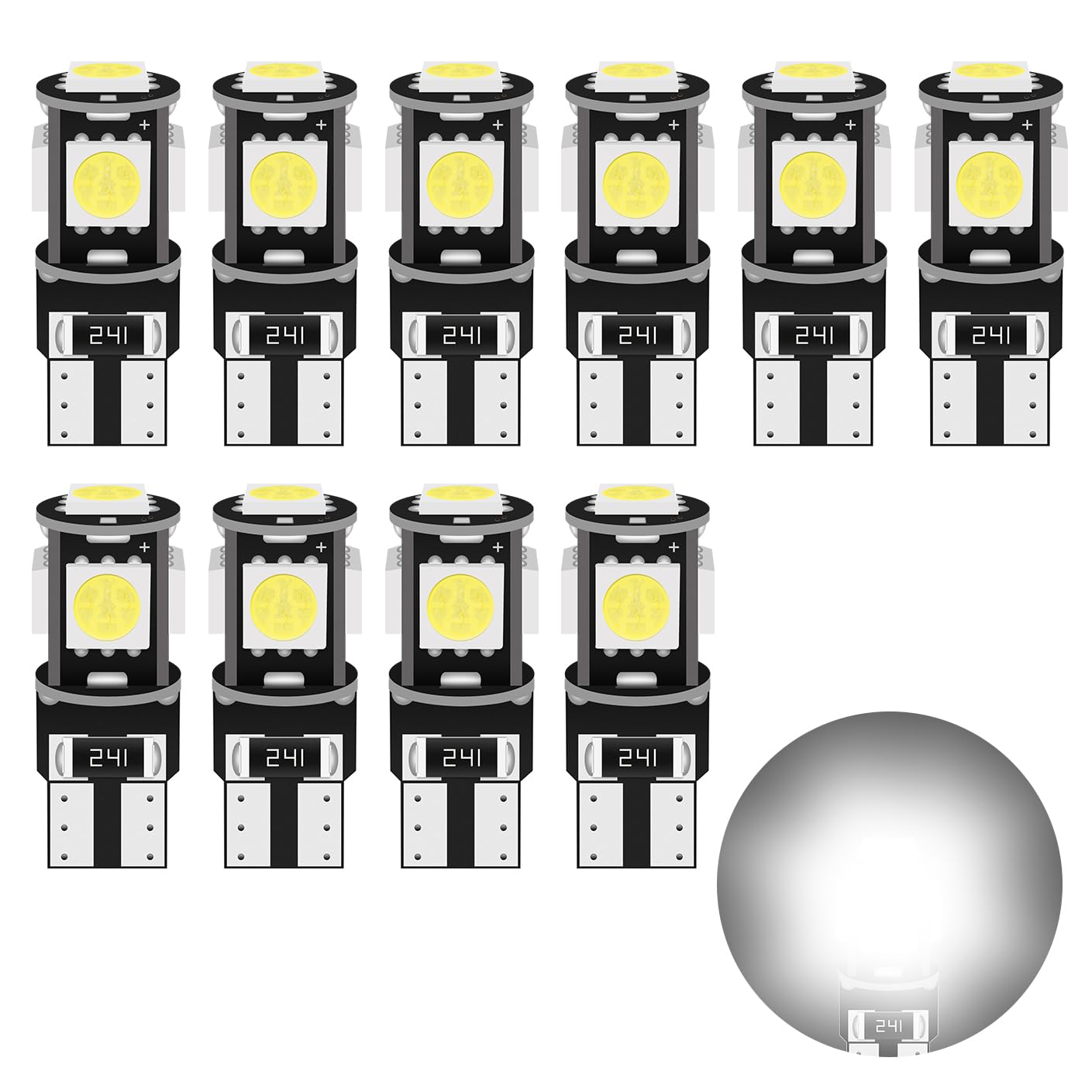 Safego W5W LED Bulb 501 T10 LED Bulbs CANBUS Error Free Car Light Super Bright White 5SMD 5050 194 168 2825 Wedge Replacement for Car Interior Dashboard License Plate Sidelights Bulbs 12V 10PCS