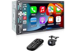 SJOYBRING [QLED Touchscreen Upgrade] 7" Double Din Car Stereo with Wireless Apple CarPlay & Android Auto, Bluetooth 5.3, 240W 4.2 CHN 2 Subwoofer Outputs, Backup Camera, AM/FM Radio