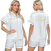 MORFORU Bride Bridemaid Silk Satin Pajamas Women Short Sleeve Sleepwear Set Button Down Pjs for Getting Ready Wedding