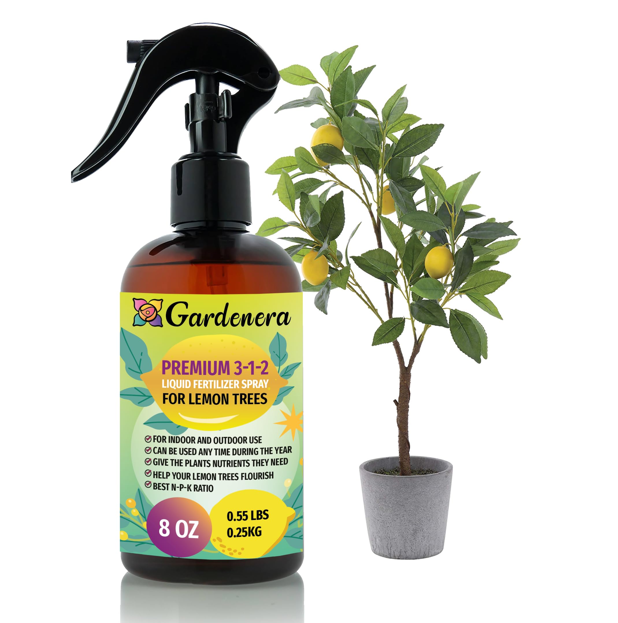 Photo 1 of Gardenera Proffesional Lemon Tree Spray Fertilizer Mist for Home Gardening | 3-1-2 Gentle Blend Mist for Healthy Leaves & Growth | Essential Nutrients for Lemon Trees - 8oz