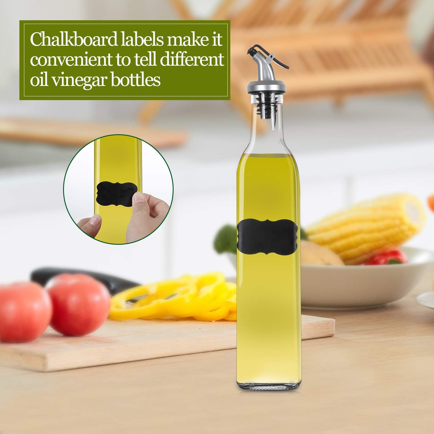 HABOM Glass Olive Oil Bottle Set-17 oz Oil & Vinegar Dispenser Cruet with Pourers and Funnel,Wide Opening for Refill and Cleaning,Oil Bottles Carafe Decanter for Kitchen (Set of 2): Home Improvement