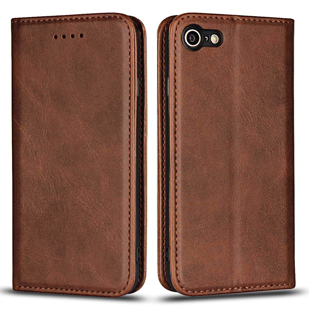 DENDICO Case for iPhone 7 / iPhone 8 / iPhone SE 2022 / iPhone SE 2020, Classic Leather Wallet Case Flip Notebook Style Cover with Magnetic Closure, Card Holders, Stand Feature - Brown
