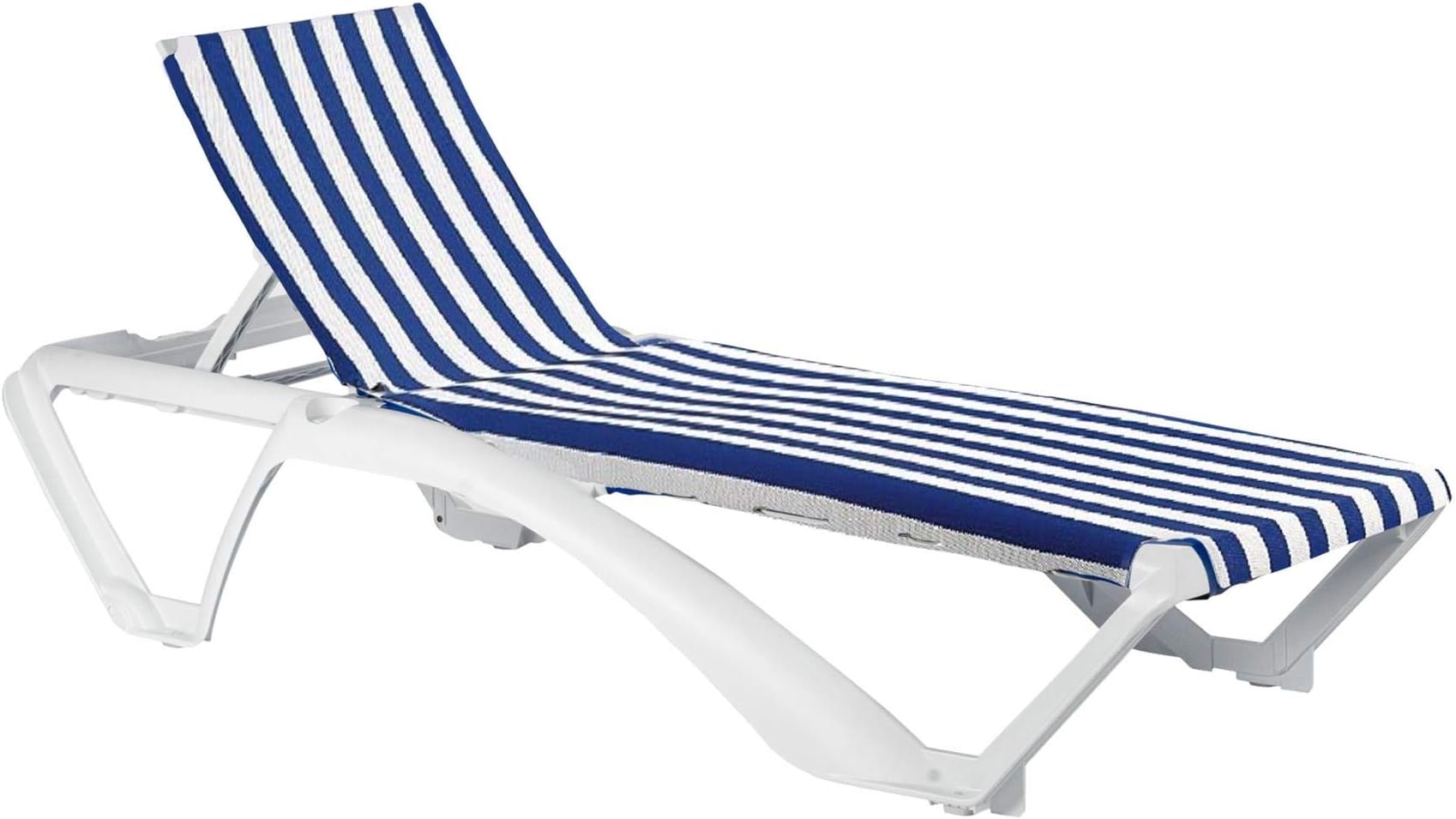 Resol Set of 2 Sun Loungers with White Frame and Striped Canvas Covering - Blue/White