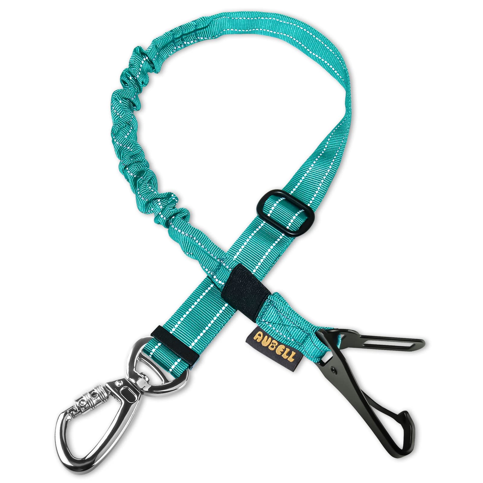 AUBELL Dog Seat Belts for Cars UK,Updated 3-in-1 Adjustable Reflective Bungee Dog Car Harness Tether with Clip Hook Latch & Buckle, Swivel Zinc Alloy Carabiner,Teal