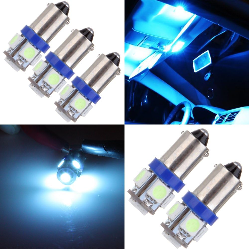 cciyu 5 Pcs T11 BA9S 5-5050-SMD LED Ice Blue Light Bulb Car 12V Lamp T4W 3886X H6W 363