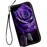 WZCJDHMJ Women Wallets,Large Capacity Clutch Purse for Women Ladie Men Wallet Clearance Credit Card Holder PU Leather Handbag Clutch Purse-Purple rose