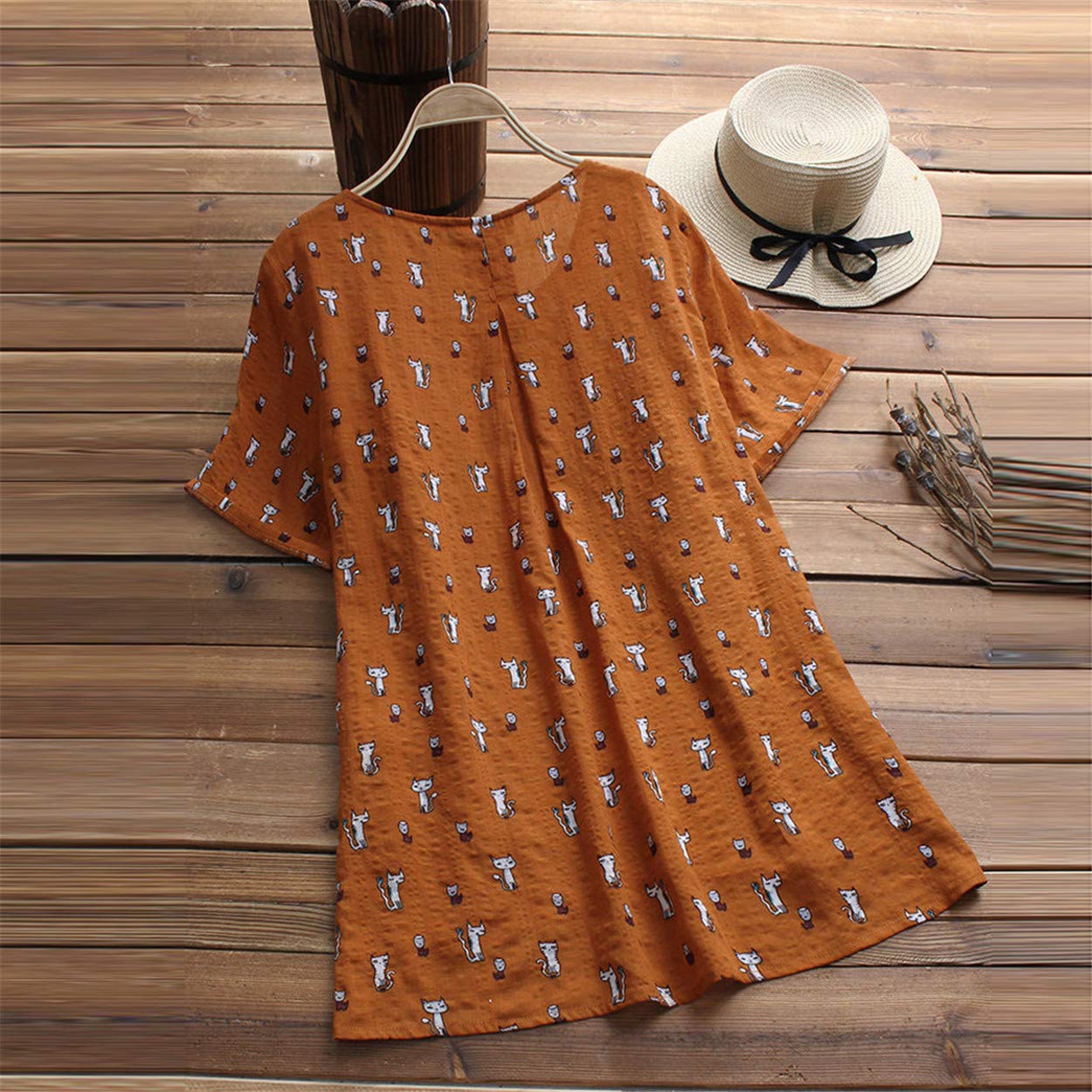 TIFENNY Womens Vintage Floral Printed Pullover O-Ncek Layered Long Sleeve Button Long Shirt Tops Sweatshirt