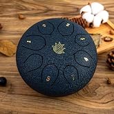 Eavnbaek Rain Chime Drum 8 Note 6 Inch Steel Drum for Outside Garden | Waterproof Carbon Steel Tongue Drum with Bag Music Book Drumsticks Mallet Holder and Finger Paddles for Gift Yoga Education