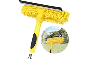 OPOW Window Squeegee and Chenille Scrubber, 2-in-1 Combo Cleaning Tools, Multi-Angle Threaded Window Cleaning Tool, Window Washing Equipment for Solar Panel and RV Windshield (Pole Sold Separately)
