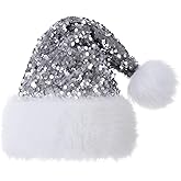 Slsxip Personalized Sequin Santa Hat for Adults, Red Glitter Christmas Party Hat, Xmas Halloween New Year Holiday Headwear