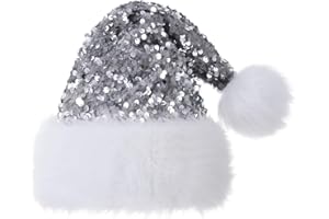 Slsxip Personalized Sequin Santa Hat for Adults, Red Glitter Christmas Party Hat, Xmas Halloween New Year Holiday Headwear
