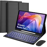 Detachable Keyboard Case with Wireless Mouse for Xiaomi Redmi Pad 2 11 inch 2025, 7 Colors Backlight Magnetic Keyboard Case for Redmi Pad 2 11&ldquo; 2025 with Pen Holder, 3 Angles Adjustment, Black