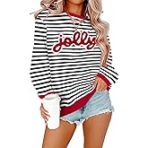 Arssm Women Christmas Sweatshirts Jolly and Merry Patch Crewneck Xmas Long Sleeve Pullover Top