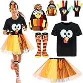Liitrsh 5 Pcs Thanksgiving Turkey Costume Set Thanksgiving Tutus Turkey Face T Shirt Trot Hat Socks for Holiday