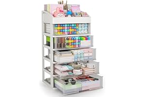 ORGIDOL Desk Organizer with Drawers, 5 Drawers Storage Organizer, Desktop Storage Drawers for Office Supplies, Plastic Stationary Organizer, Makeup Organizer, Desk Storage Box for Office, School, Home