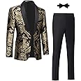 Mgnaie Tuxedo Suits for Men 2 Piece Regular Fit Suit Floral Blazer Jacket Waistcoat Pants Men Suit Set for Wedding Prom