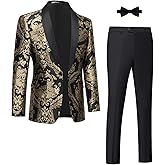 Mgnaie Tuxedo Suits for Men 2 Piece Regular Fit Suit Floral Blazer Jacket Waistcoat Pants Men Suit Set for Wedding Prom